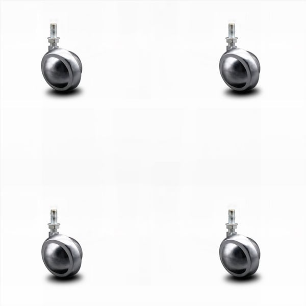 2 Inch Bright Chrome Metal Ball Caster - 3/8 Inch Threaded Stem - SCC, 4PK